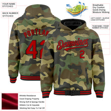 Загрузить изображение в средство просмотра галереи, Custom Camo Red-Black Bomber Full-Snap Varsity Letterman Salute To Service Hoodie Jacket
