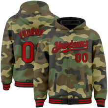 Загрузить изображение в средство просмотра галереи, Custom Camo Red-Black Bomber Full-Snap Varsity Letterman Salute To Service Hoodie Jacket
