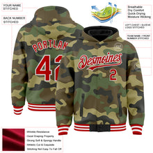 Загрузить изображение в средство просмотра галереи, Custom Camo Red-White Bomber Full-Snap Varsity Letterman Salute To Service Hoodie Jacket
