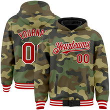 Загрузить изображение в средство просмотра галереи, Custom Camo Red-White Bomber Full-Snap Varsity Letterman Salute To Service Hoodie Jacket
