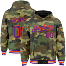 Загрузить изображение в средство просмотра галереи, Custom Camo Purple-Orange Bomber Full-Snap Varsity Letterman Salute To Service Hoodie Jacket
