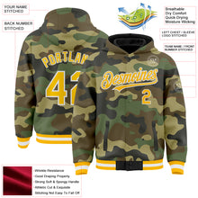 Загрузить изображение в средство просмотра галереи, Custom Camo Gold-White Bomber Full-Snap Varsity Letterman Salute To Service Hoodie Jacket
