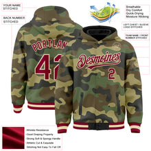 Загрузить изображение в средство просмотра галереи, Custom Camo Maroon-Cream Bomber Full-Snap Varsity Letterman Salute To Service Hoodie Jacket
