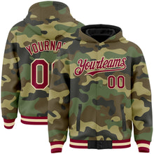 Загрузить изображение в средство просмотра галереи, Custom Camo Maroon-Cream Bomber Full-Snap Varsity Letterman Salute To Service Hoodie Jacket
