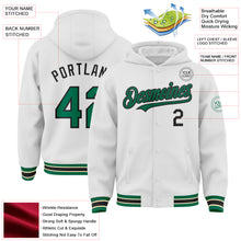 Charger l&#39;image dans la galerie, Custom White Kelly Green Black-Cream Bomber Full-Snap Varsity Letterman Hoodie Jacket
