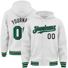 Charger l&#39;image dans la galerie, Custom White Kelly Green Black-Cream Bomber Full-Snap Varsity Letterman Hoodie Jacket
