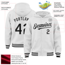 Charger l&#39;image dans la galerie, Custom White Black Bomber Full-Snap Varsity Letterman Hoodie Jacket
