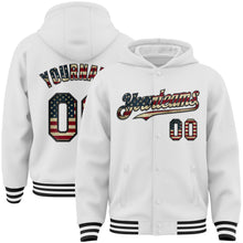 Загрузить изображение в средство просмотра галереи, Custom White Vintage USA Flag-Black Bomber Full-Snap Varsity Letterman Hoodie Jacket
