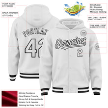 Загрузить изображение в средство просмотра галереи, Custom White Black Bomber Full-Snap Varsity Letterman Hoodie Jacket
