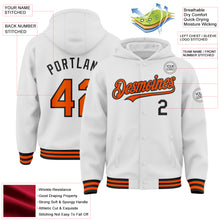 Charger l&#39;image dans la galerie, Custom White Orange-Black Bomber Full-Snap Varsity Letterman Hoodie Jacket
