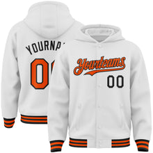 Charger l&#39;image dans la galerie, Custom White Orange-Black Bomber Full-Snap Varsity Letterman Hoodie Jacket
