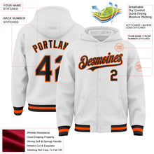 Загрузить изображение в средство просмотра галереи, Custom White Black-Orange Bomber Full-Snap Varsity Letterman Hoodie Jacket
