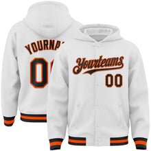 Загрузить изображение в средство просмотра галереи, Custom White Black-Orange Bomber Full-Snap Varsity Letterman Hoodie Jacket
