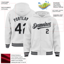 Загрузить изображение в средство просмотра галереи, Custom White Black-Gray Bomber Full-Snap Varsity Letterman Hoodie Jacket
