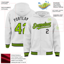 Charger l&#39;image dans la galerie, Custom White Neon Green-Black Bomber Full-Snap Varsity Letterman Hoodie Jacket
