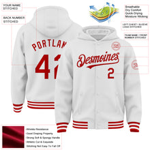 Charger l&#39;image dans la galerie, Custom White Red Bomber Full-Snap Varsity Letterman Hoodie Jacket
