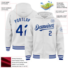 Load image into Gallery viewer, Custom White Royal Bomber Full-Snap Varsity Letterman Hoodie Jacket
