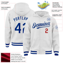 Charger l&#39;image dans la galerie, Custom White Royal-Red Bomber Full-Snap Varsity Letterman Hoodie Jacket
