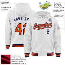 Charger l&#39;image dans la galerie, Custom White Orange-Navy Bomber Full-Snap Varsity Letterman Hoodie Jacket
