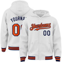 Charger l&#39;image dans la galerie, Custom White Orange-Navy Bomber Full-Snap Varsity Letterman Hoodie Jacket
