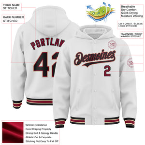 Custom White Black Crimson-City Cream Bomber Full-Snap Varsity Letterman Hoodie Jacket