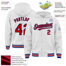 Загрузить изображение в средство просмотра галереи, Custom White Red-Royal Bomber Full-Snap Varsity Letterman Hoodie Jacket
