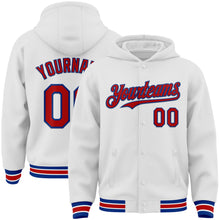 Загрузить изображение в средство просмотра галереи, Custom White Red-Royal Bomber Full-Snap Varsity Letterman Hoodie Jacket
