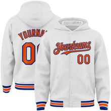 Загрузить изображение в средство просмотра галереи, Custom White Orange-Royal Bomber Full-Snap Varsity Letterman Hoodie Jacket
