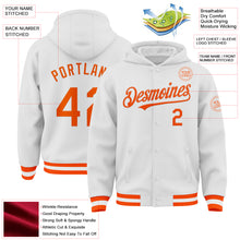 Load image into Gallery viewer, Custom White Orange Bomber Full-Snap Varsity Letterman Hoodie Jacket
