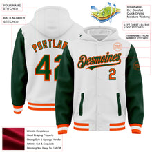 Загрузить изображение в средство просмотра галереи, Custom White Green-Orange Bomber Full-Snap Varsity Letterman Two Tone Hoodie Jacket
