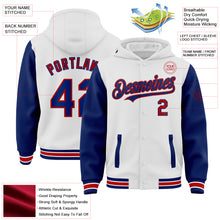 Load image into Gallery viewer, Custom White Royal-Red Bomber Full-Snap Varsity Letterman Two Tone Hoodie Jacket
