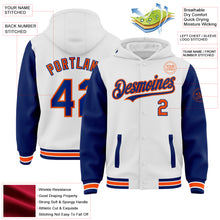 Charger l&#39;image dans la galerie, Custom White Royal-Orange Bomber Full-Snap Varsity Letterman Two Tone Hoodie Jacket
