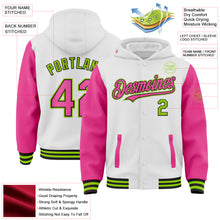 Charger l&#39;image dans la galerie, Custom White Pink Black-Neon Green Bomber Full-Snap Varsity Letterman Two Tone Hoodie Jacket
