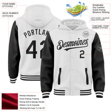 Load image into Gallery viewer, Custom White Black Bomber Full-Snap Varsity Letterman Two Tone Hoodie Jacket
