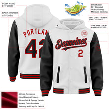 Load image into Gallery viewer, Custom White Black-Red Bomber Full-Snap Varsity Letterman Two Tone Hoodie Jacket
