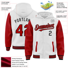 Charger l&#39;image dans la galerie, Custom White Red-Black Bomber Full-Snap Varsity Letterman Two Tone Hoodie Jacket
