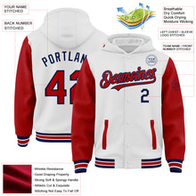 Charger l&#39;image dans la galerie, Custom White Red-Navy Bomber Full-Snap Varsity Letterman Two Tone Hoodie Jacket
