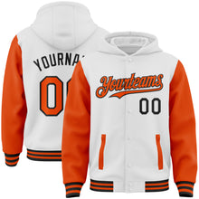 Загрузить изображение в средство просмотра галереи, Custom White Orange-Black Bomber Full-Snap Varsity Letterman Two Tone Hoodie Jacket
