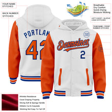 Charger l&#39;image dans la galerie, Custom White Orange-Royal Bomber Full-Snap Varsity Letterman Two Tone Hoodie Jacket
