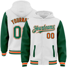 Charger l&#39;image dans la galerie, Custom White Kelly Green-Orange Bomber Full-Snap Varsity Letterman Two Tone Hoodie Jacket
