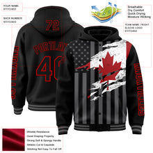 Charger l&#39;image dans la galerie, Custom Black Red-Gray Canada Canadian Flag 3D Bomber Full-Snap Varsity Letterman Hoodie Jacket
