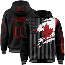 Charger l&#39;image dans la galerie, Custom Black Red-Gray Canada Canadian Flag 3D Bomber Full-Snap Varsity Letterman Hoodie Jacket
