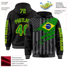 Charger l&#39;image dans la galerie, Custom Black Grass Green Light Yellow-Gray Brasil Brazilian Flag 3D Bomber Full-Snap Varsity Letterman Hoodie Jacket
