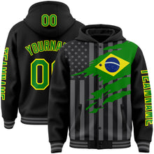 Charger l&#39;image dans la galerie, Custom Black Grass Green Light Yellow-Gray Brasil Brazilian Flag 3D Bomber Full-Snap Varsity Letterman Hoodie Jacket
