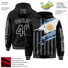 Charger l&#39;image dans la galerie, Custom Black Gray-White Argentina Argentinian Flag 3D Bomber Full-Snap Varsity Letterman Hoodie Jacket
