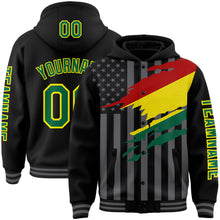 Charger l&#39;image dans la galerie, Custom Black Kelly Green Light Yellow-Gray Bolivia Bolivian Flag 3D Bomber Full-Snap Varsity Letterman Hoodie Jacket
