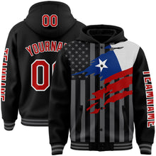 Charger l&#39;image dans la galerie, Custom Black Red-Gray Chile Chilean Flag 3D Bomber Full-Snap Varsity Letterman Hoodie Jacket
