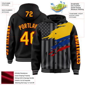 Custom Black Yellow Red-Gray Colombia Colombian Flag 3D Bomber Full-Snap Varsity Letterman Hoodie Jacket