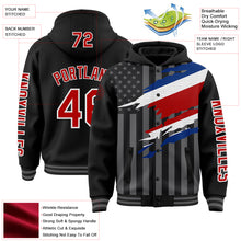 Загрузить изображение в средство просмотра галереи, Custom Black Red-Gray Costa Rica Costa Rican Flag 3D Bomber Full-Snap Varsity Letterman Hoodie Jacket
