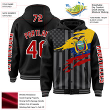 Charger l&#39;image dans la galerie, Custom Black Red-Gray Ecuador Ecuadorian Flag 3D Bomber Full-Snap Varsity Letterman Hoodie Jacket
